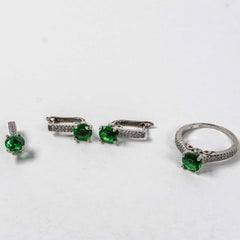 Set Bijuterii STILL Argint 925 - Pandantiv,  Inel,  Cercei, Zirconia, Marime Inel 7, Verde