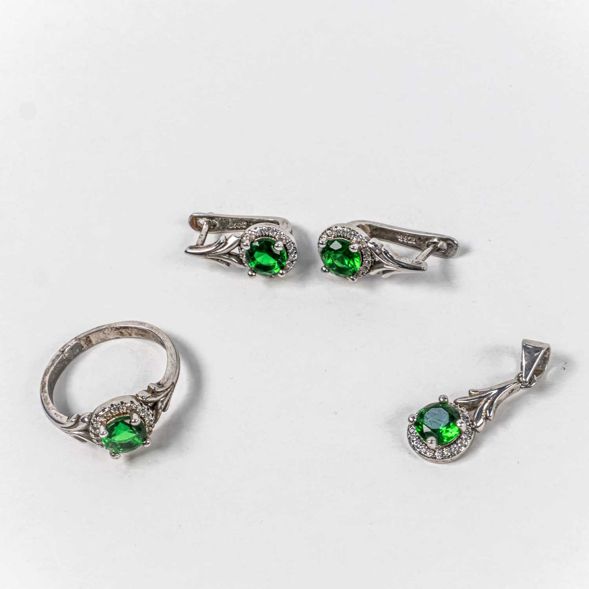 Set Bijuterii STILL Argint 925 - Pandantiv,  Inel,  Cercei, Zirconia, Marime Inel 7, Verde