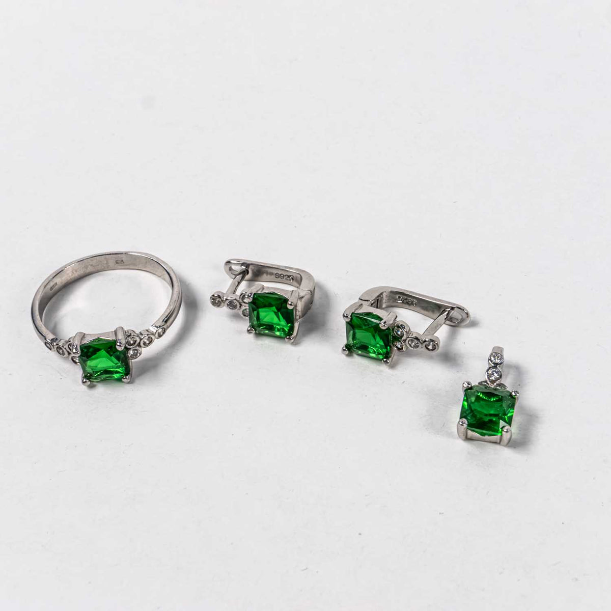 Set Bijuterii STILL Argint 925 - Pandantiv,  Inel,  Cercei, Zirconia, Marime Inel 6,5, Verde