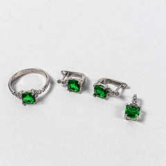 Set Bijuterii STILL Argint 925 - Pandantiv,  Inel,  Cercei, Zirconia, Marime Inel 6,5, Verde