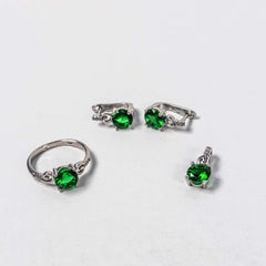 Set Bijuterii STILL Argint 925 - Pandantiv,  Inel,  Cercei, Zirconia, Marime Inel 6,5, Verde