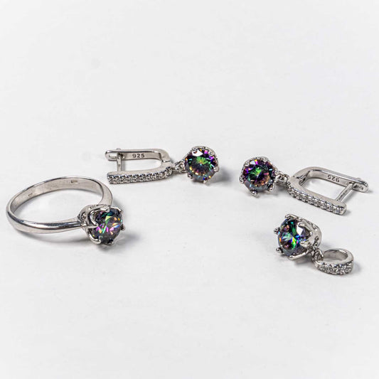 Set Bijuterii STILL Argint 925 - Pandantiv,  Inel,  Cercei, Topaz Mistic, Marime Inel 8, Multicolor