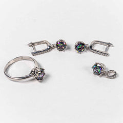 Set Bijuterii STILL Argint 925 - Pandantiv,  Inel,  Cercei, Topaz Mistic, Marime Inel 8, Multicolor