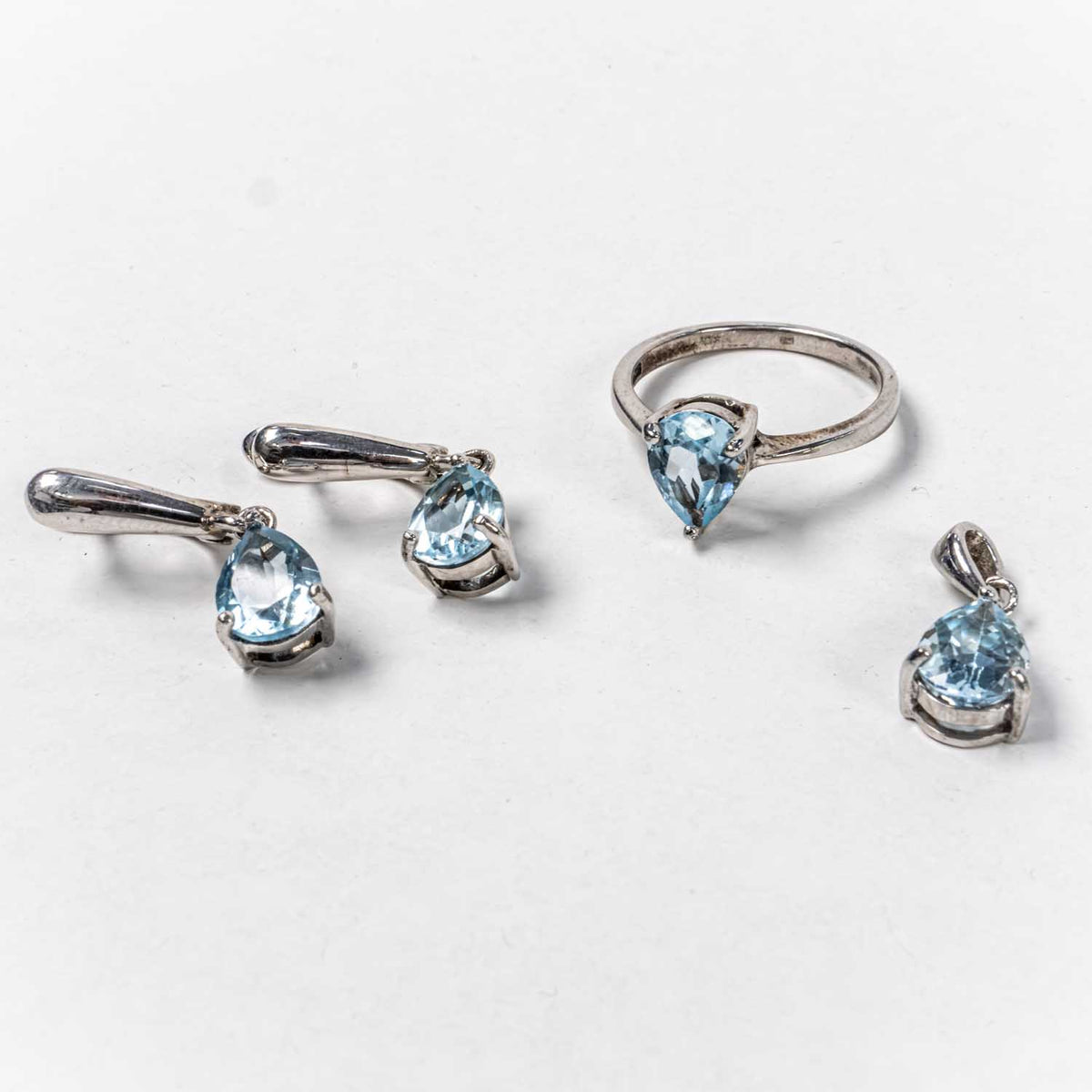 Set Bijuterii STILL Argint 925 - Pandantiv,  Inel,  Cercei, Aquamarin, Marime Inel 8, Albastru Deschis