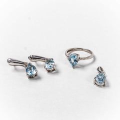 Set Bijuterii STILL Argint 925 - Pandantiv,  Inel,  Cercei, Aquamarin, Marime Inel 8, Albastru Deschis