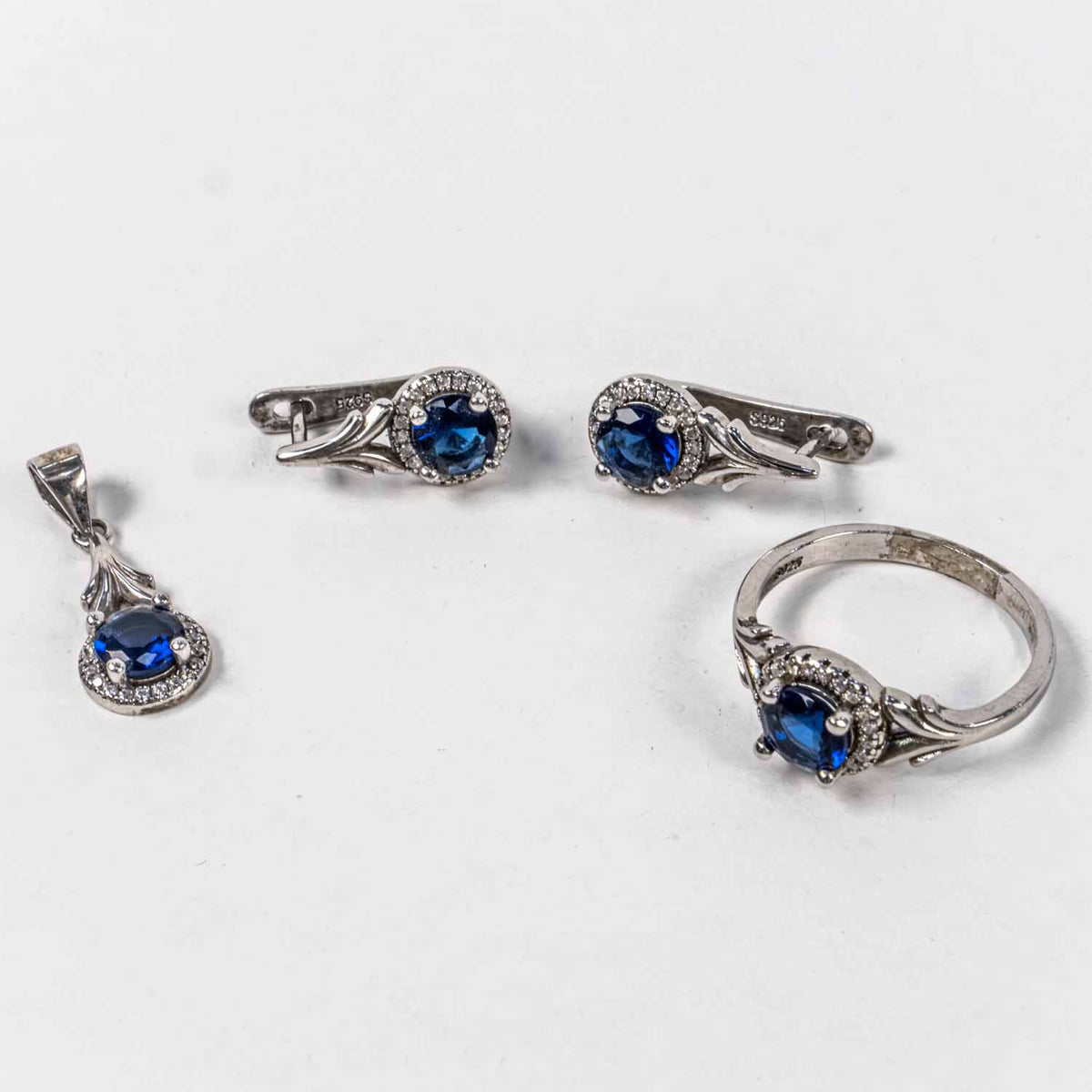 Set Bijuterii STILL Argint 925 - Pandantiv,  Inel,  Cercei, Zirconia, Marime Inel 7, Albastru