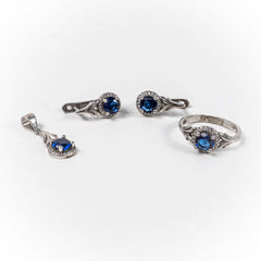 Set Bijuterii STILL Argint 925 - Pandantiv,  Inel,  Cercei, Zirconia, Marime Inel 7, Albastru