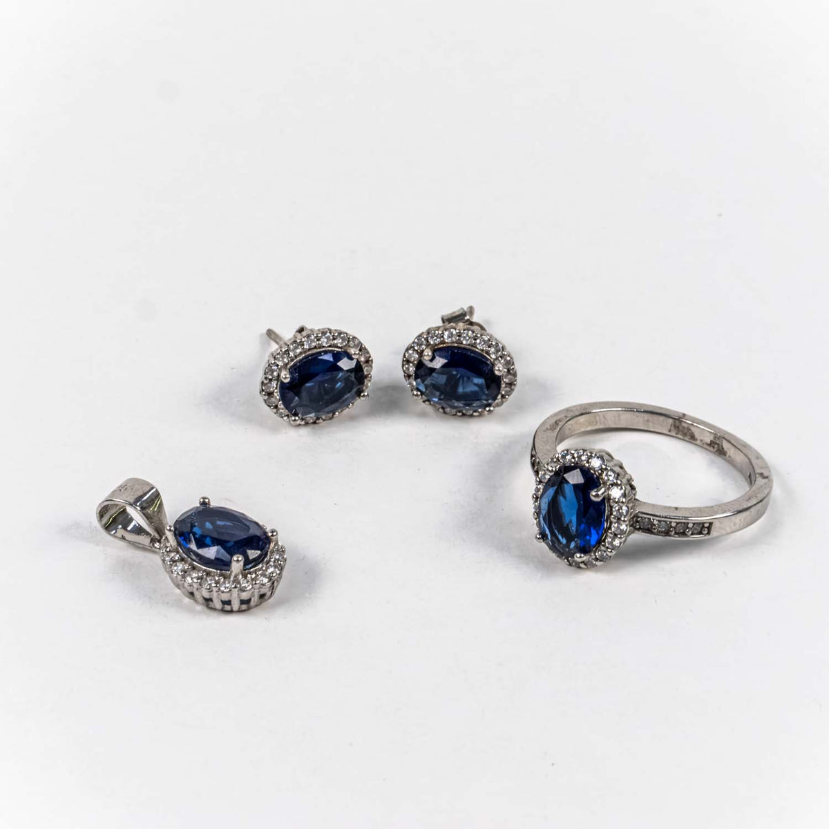 Set Bijuterii STILL Argint 925 - Pandantiv,  Inel,  Cercei, Zirconia, Marime Inel 7, Albastru