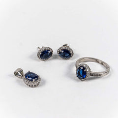 Set Bijuterii STILL Argint 925 - Pandantiv,  Inel,  Cercei, Zirconia, Marime Inel 7, Albastru