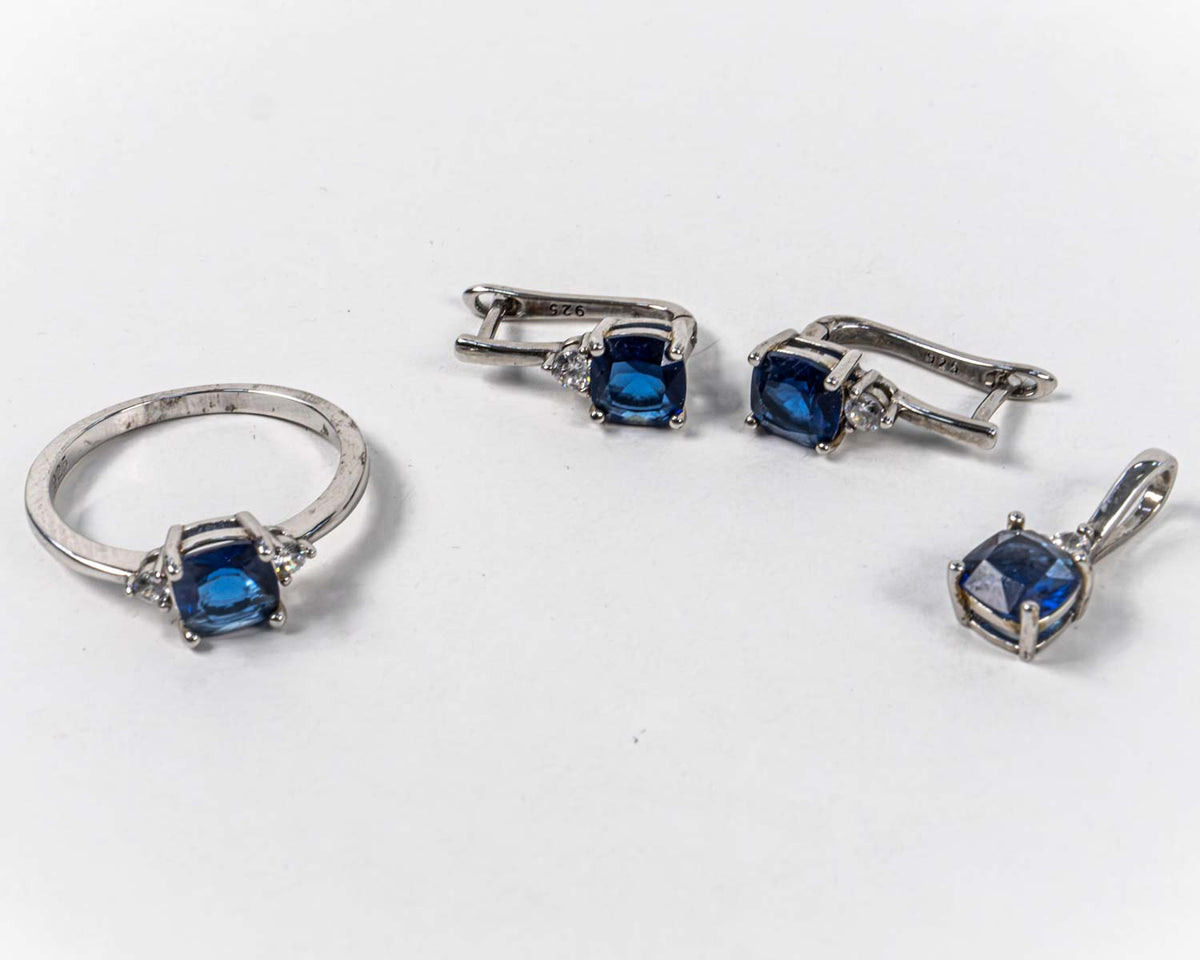 Set Bijuterii STILL Argint 925 - Pandantiv,  Inel,  Cercei, Zirconia, Marime Inel 7, Albastru