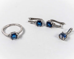 Set Bijuterii STILL Argint 925 - Pandantiv,  Inel,  Cercei, Zirconia, Marime Inel 7, Albastru