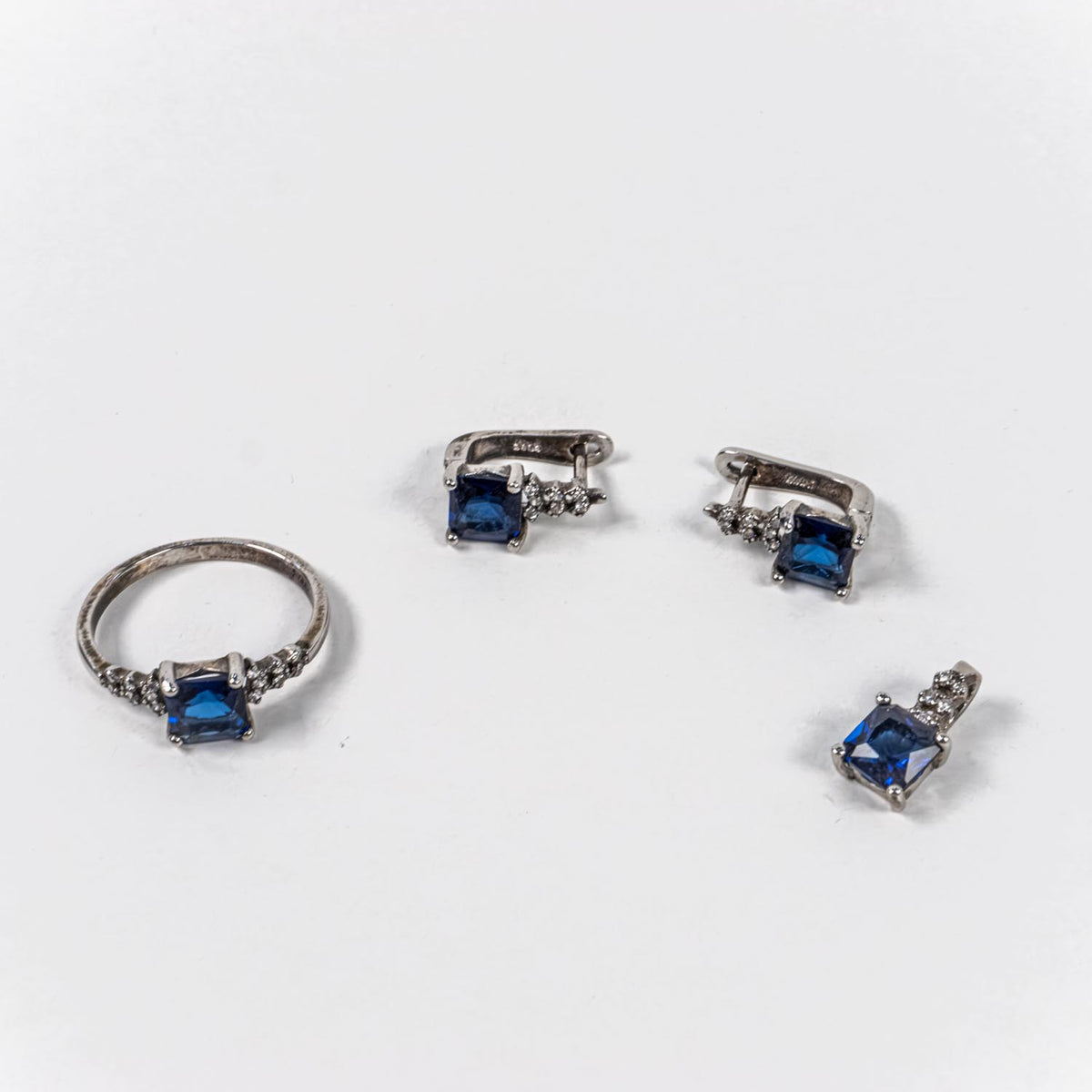 Set Bijuterii STILL Argint 925 - Pandantiv,  Inel,  Cercei, Zirconia, Marime Inel 6, Albastru