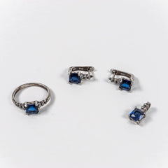 Set Bijuterii STILL Argint 925 - Pandantiv,  Inel,  Cercei, Zirconia, Marime Inel 6, Albastru