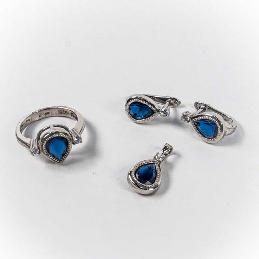 Set Bijuterii STILL Argint 925 - Pandantiv,  Inel,  Cercei, Zirconia, Marime Inel 6, Albastru