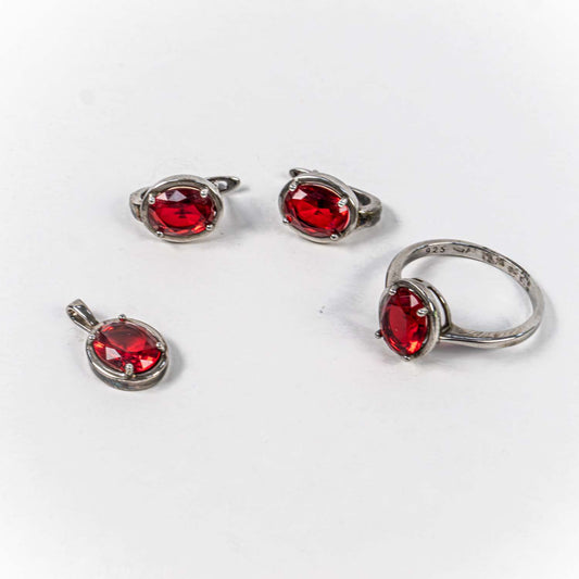 Set Bijuterii STILL Argint 925 - Pandantiv,  Inel,  Cercei, Zirconia, Marime Inel 6, Rosu