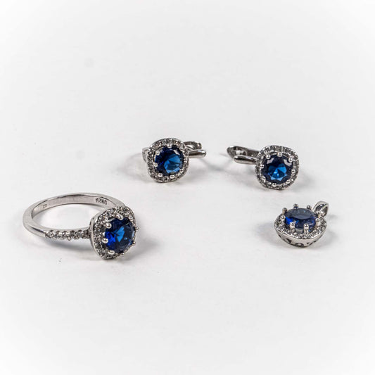 Set Bijuterii STILL Argint 925 - Pandantiv,  Inel,  Cercei, Zirconia, Marime Inel 5,5, Albastru