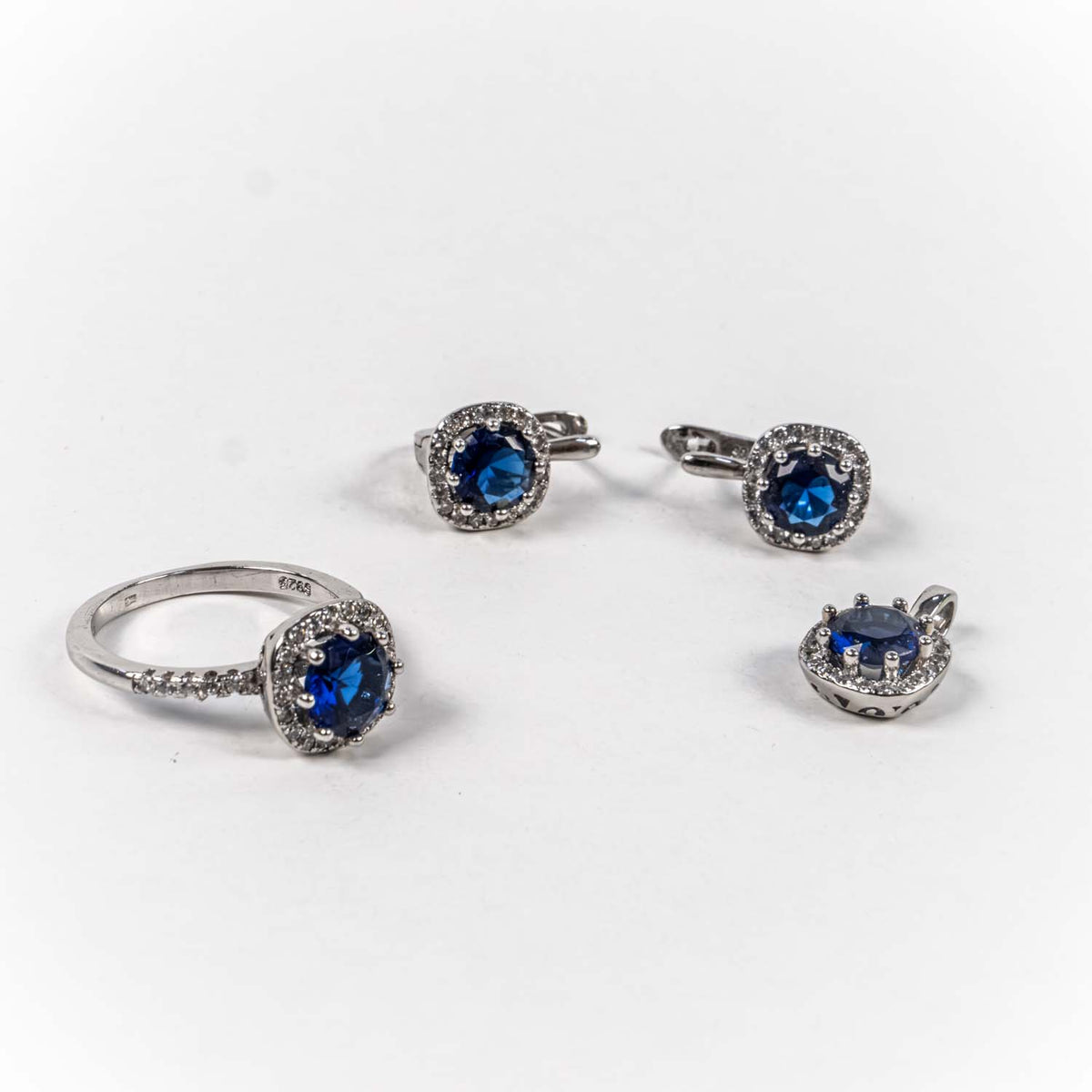 Set Bijuterii STILL Argint 925 - Pandantiv,  Inel,  Cercei, Zirconia, Marime Inel 5,5, Albastru