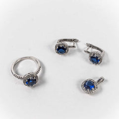 Set Bijuterii STILL Argint 925 - Pandantiv,  Inel,  Cercei, Zirconia, Marime Inel 5,5, Albastru