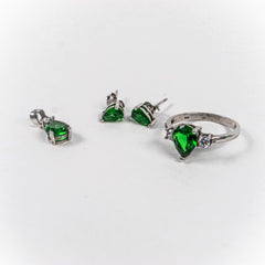 Set Bijuterii STILL Argint 925 - Pandantiv,  Inel,  Cercei, Zirconia, Marime Inel 7,5, Verde