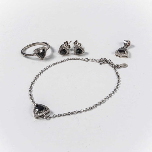 Set Bijuterii STILL Argint 925 - Pandantiv,  Inel,  Cercei, Zirconia, Marime Inel 8, Negru