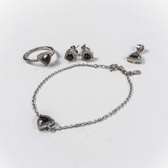 Set Bijuterii STILL Argint 925 - Pandantiv,  Inel,  Cercei, Zirconia, Marime Inel 8, Negru