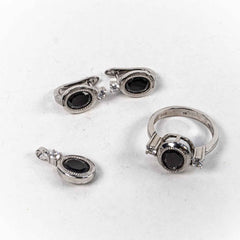 Set Bijuterii STILL Argint 925 - Pandantiv,  Inel,  Cercei, Zirconia, Marime Inel 7, Negru