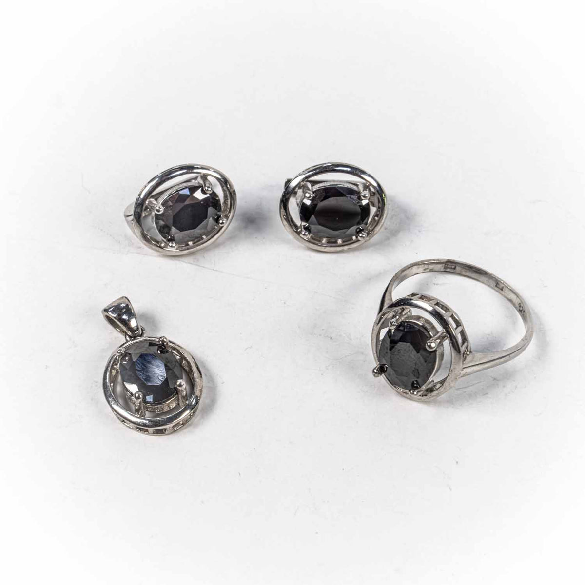 Set Bijuterii STILL Argint 925 - Pandantiv,  Inel,  Cercei, Zirconia, Marime Inel 6, Negru