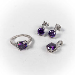Set Bijuterii STILL Argint 925 - Pandantiv,  Inel,  Cercei, Zirconia, Marime Inel 8, Violet