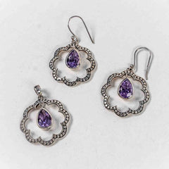 Set Bijuterii STILL Argint 925 - Pandantiv, Cercei, Ametist, Violet