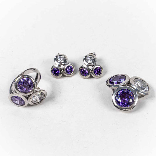 Set Bijuterii STILL Argint 925 - Pandantiv,  Inel,  Cercei, Zirconia, Marime Inel 7, Violet