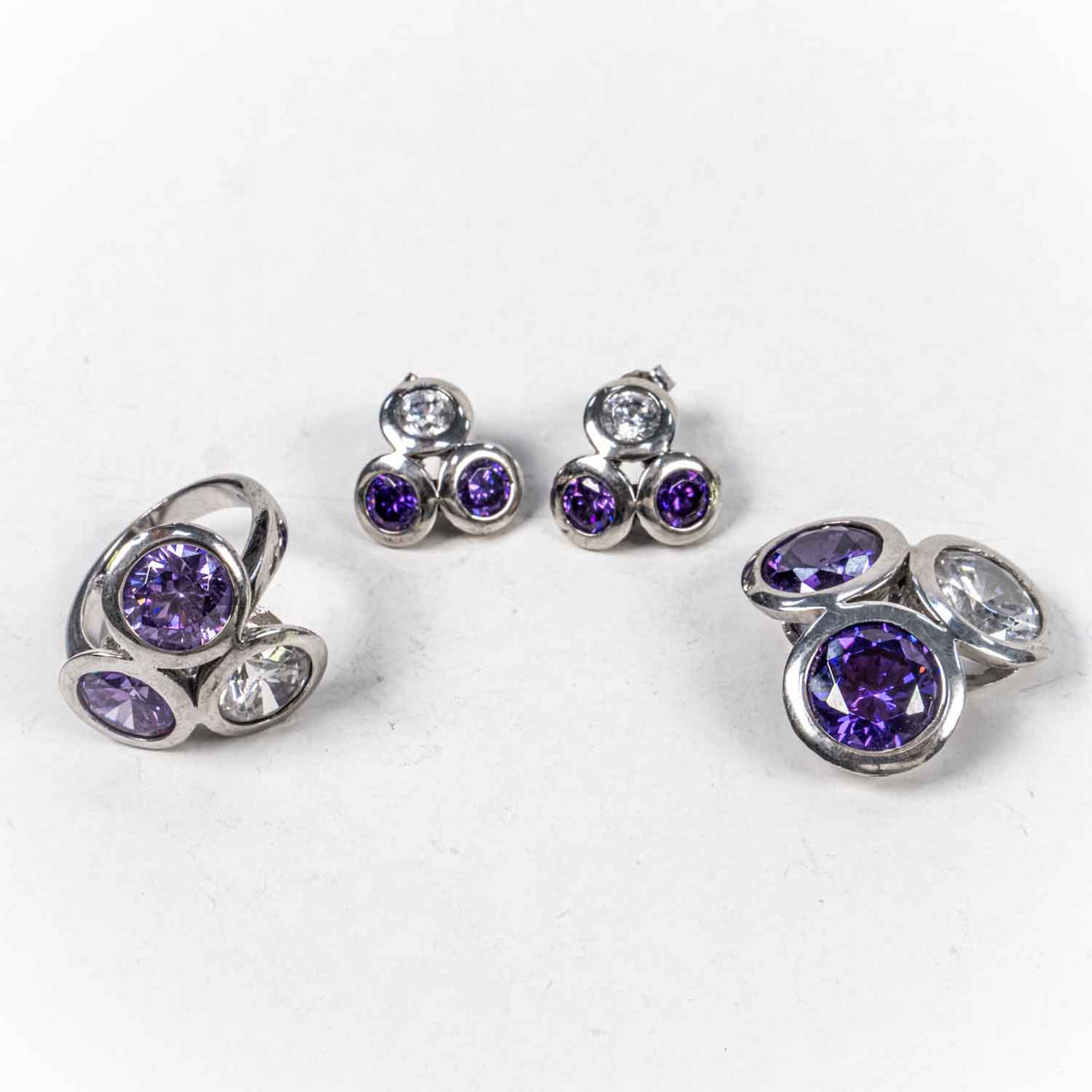 Set Bijuterii STILL Argint 925 - Pandantiv,  Inel,  Cercei, Zirconia, Marime Inel 7, Violet