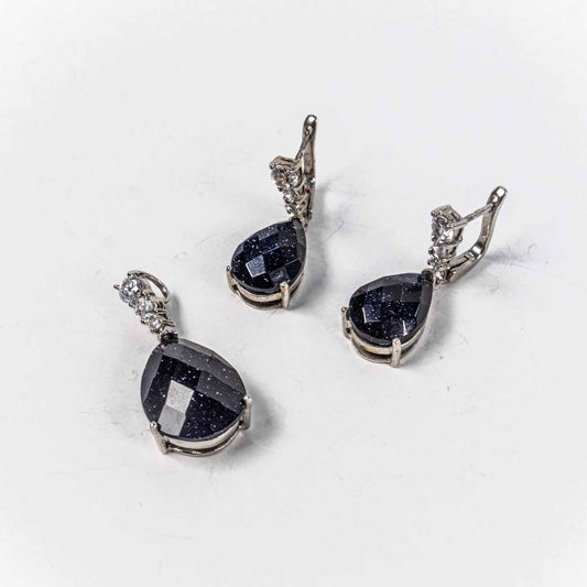 Set Bijuterii STILL Argint 925 - Pandantiv, Cercei, Piatra Soarelui, Albastru