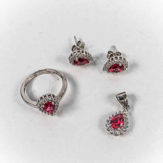 Set Bijuterii STILL Argint 925 - Pandantiv,  Inel,  Cercei, Zirconia, Marime Inel 5,5, Rosu