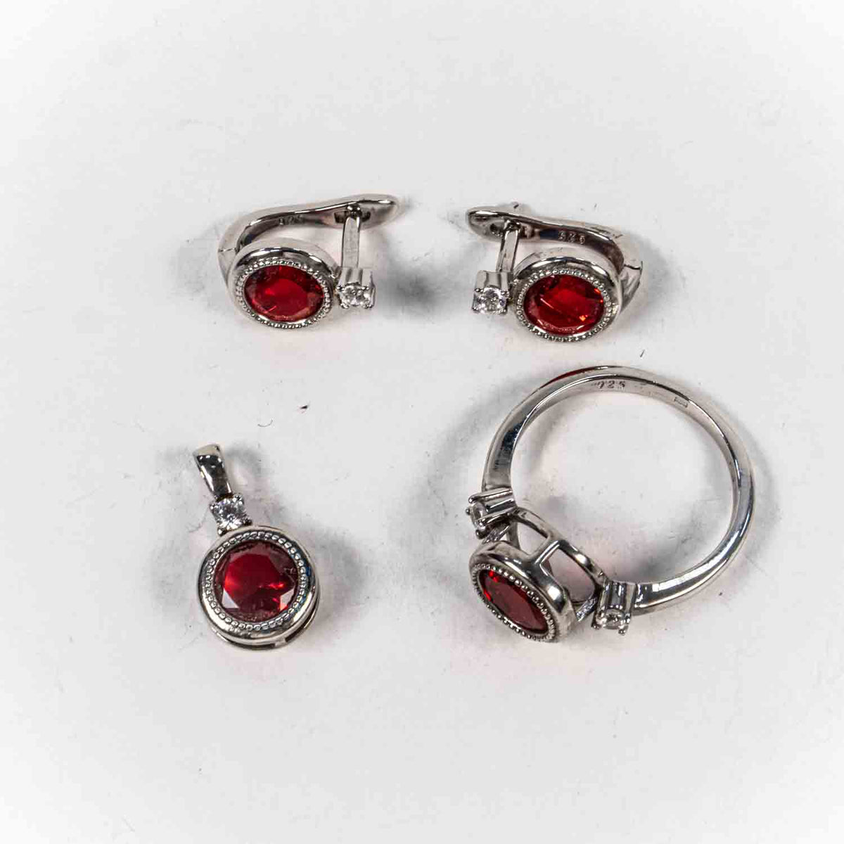 Set Bijuterii STILL Argint 925 - Pandantiv,  Inel,  Cercei, Zirconia, Marime Inel 5,5, Rosu