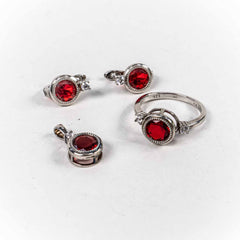 Set Bijuterii STILL Argint 925 - Pandantiv,  Inel,  Cercei, Zirconia, Marime Inel 5,5, Rosu