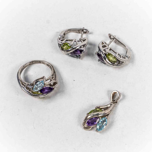 Set Bijuterii STILL Argint 925 - Pandantiv,  Inel,  Cercei, Zirconia, Marime Inel 7, Multicolor