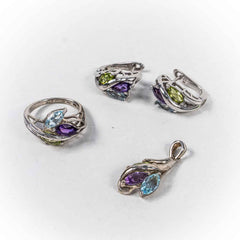 Set Bijuterii STILL Argint 925 - Pandantiv,  Inel,  Cercei, Zirconia, Marime Inel 7, Multicolor