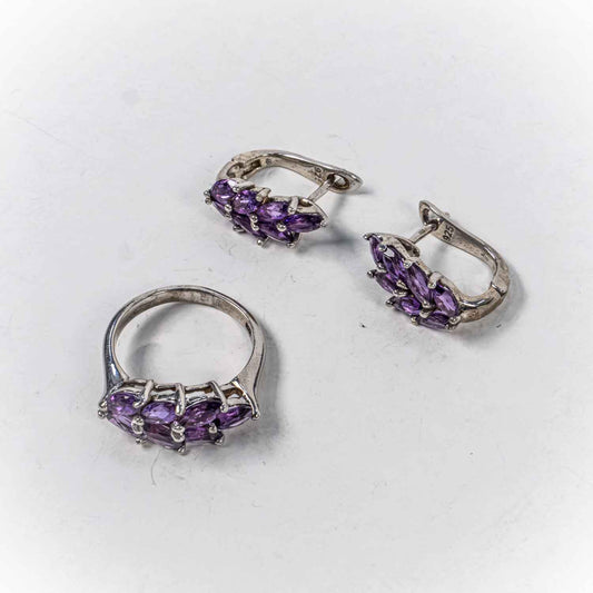 Set Bijuterii STILL Argint 925 - Pandantiv,  Inel,  Cercei, Zirconia, Marime Inel 7, Violet