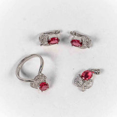 Set Bijuterii STILL Argint 925 - Pandantiv,  Inel,  Cercei, Turmalina si Zirconia, Marime Inel 9, Roz