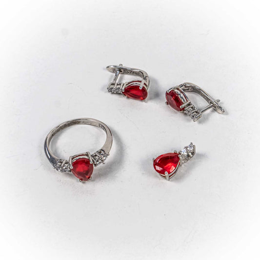 Set Bijuterii STILL Argint 925 - Pandantiv,  Inel,  Cercei, Zirconia, Marime Inel 6, Rosu