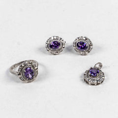 Set Bijuterii STILL Argint 925 - Pandantiv,  Inel,  Cercei, Ametist si Zirconia, Marime Inel 6, Violet