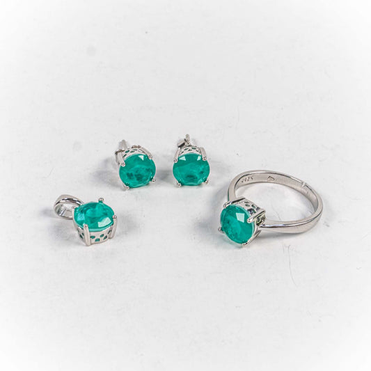 Set Bijuterii STILL Argint 925 - Pandantiv,  Inel,  Cercei, Paraiba, Marime Inel 9, Verde Turcoaz