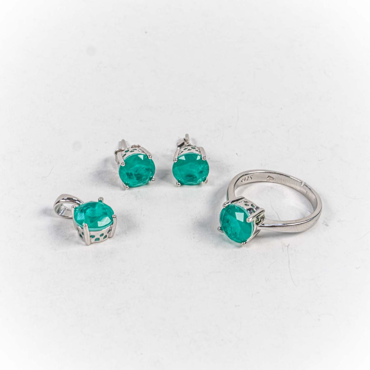 Set Bijuterii STILL Argint 925 - Pandantiv,  Inel,  Cercei, Paraiba, Marime Inel 7, Verde Turcoaz