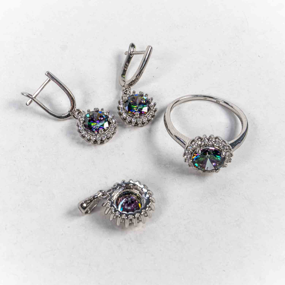 Set Bijuterii STILL Argint 925 - Pandantiv,  Inel,  Cercei, Topaz Mistic si Zirconia, Marime Inel 9, Multicolor