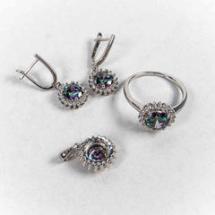 Set Bijuterii STILL Argint 925 - Pandantiv,  Inel,  Cercei, Topaz Mistic si Zirconia, Marime Inel 9, Multicolor