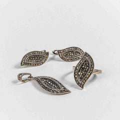 Set Bijuterii STILL Argint 925 - Pandantiv,  Inel,  Cercei, Marcasite, Marime Inel 8, Gri Metalic