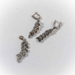 Set Bijuterii STILL Argint 925 - Pandantiv, Cercei, Marcasite, Gri Metalic