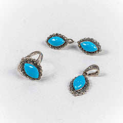 Set Bijuterii STILL Argint 925 - Pandantiv,  Inel,  Cercei, Turcoaz si Marcasite, Marime Inel 7, Albastru