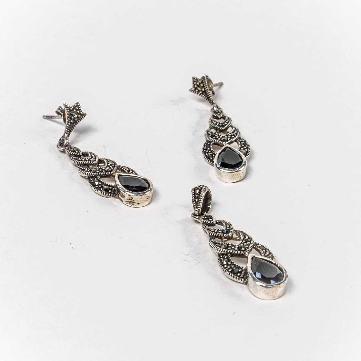 Set Bijuterii STILL Argint 925 - Pandantiv, Cercei, Zirconia si Marcasite, Negru