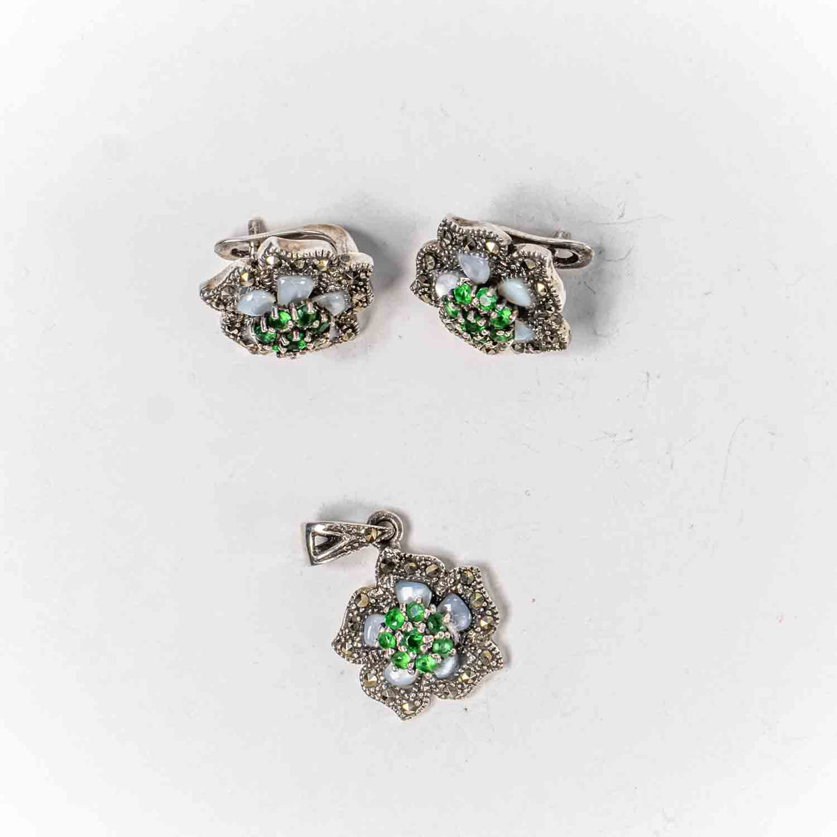 Set Bijuterii STILL Argint 925 - Pandantiv, Cercei, Zirconia si Marcasite, Verde